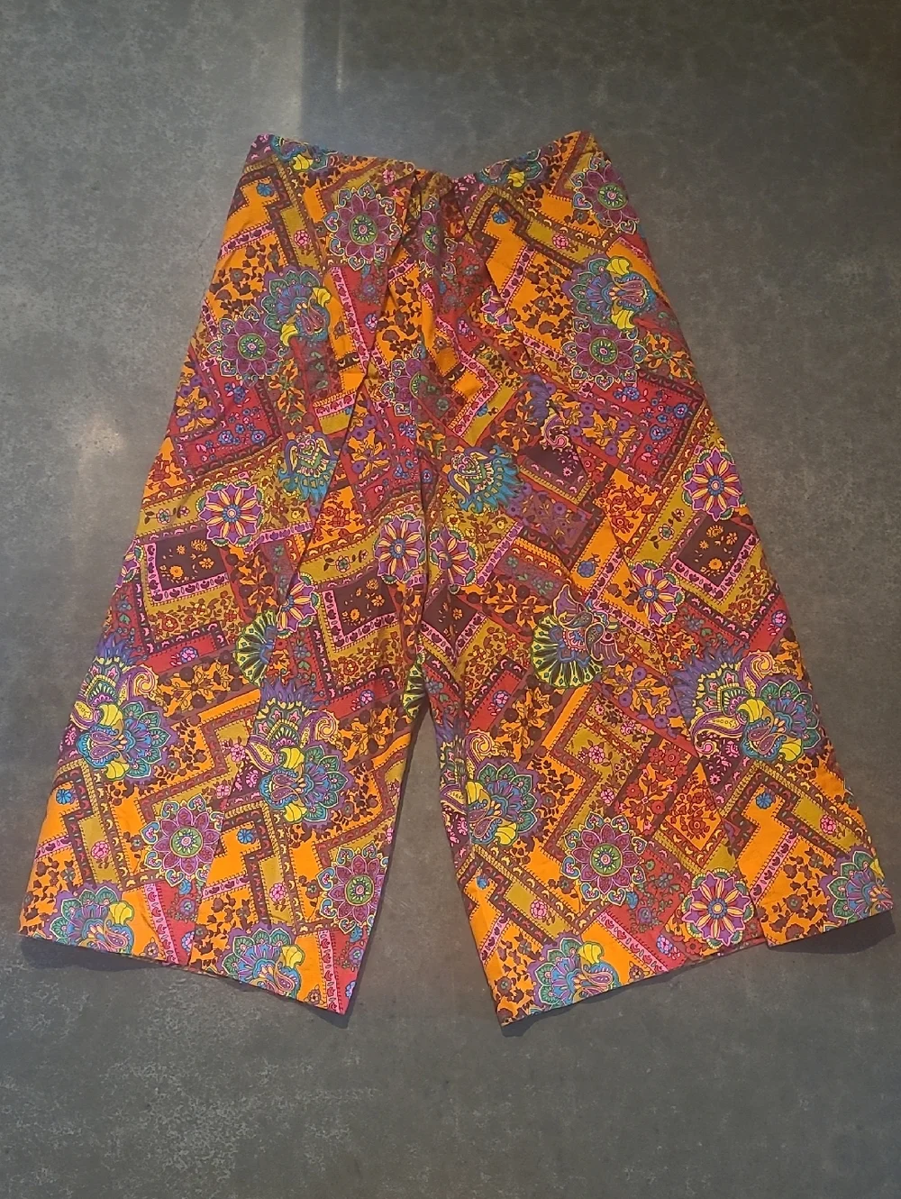 RARE VINTAGE 70s PSYCHEDELIC FLORAL PALAZZO PANT SKIRT WRAP PANTS - Picture 12 of 12